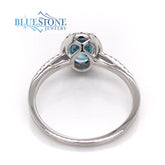 14 Karat White Gold Blue Zircon and Diamond Ring